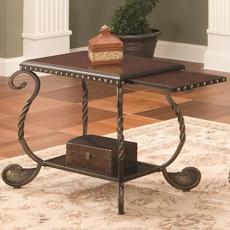 Traditional Metal Chairside End Table with Pull-Out Shelf